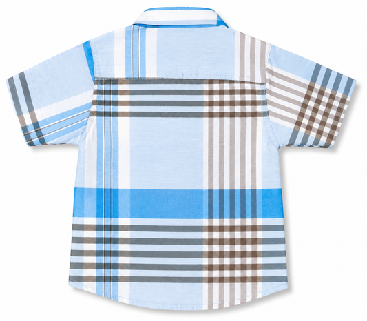 Boys Blue & White Checked Short Sleeve Shirt – Cotton Plaid Button-Down