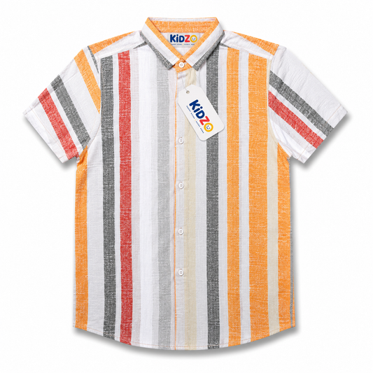 Boys Striped Short Sleeve Casual Shirt - Orange and white