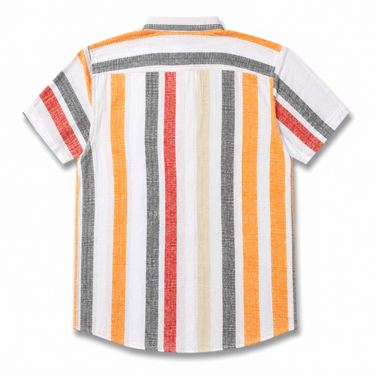 Boys Striped Short Sleeve Casual Shirt - Orange and white