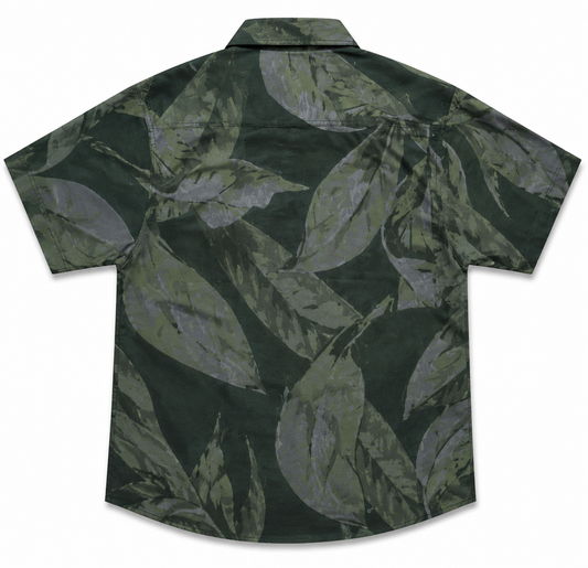 Boys Green Tropical Leaf Short Sleeve Shirt – Summer Cotton Button-Down