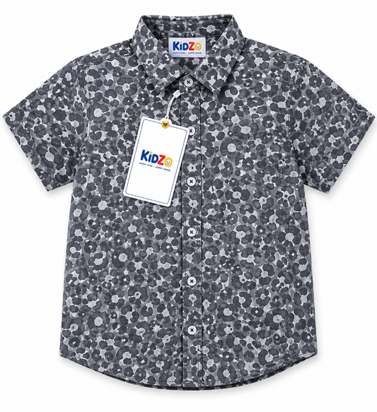 Boys Grey Floral Print Short Sleeve Shirt – Cotton Button-Down