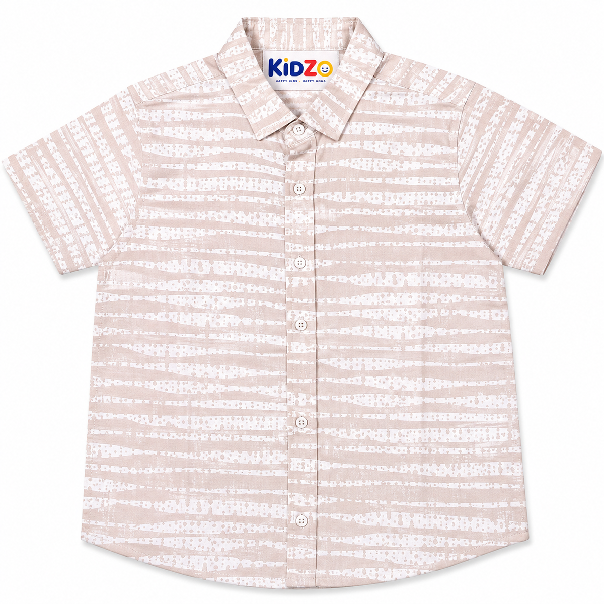 Boys Beige Abstract Stripe Short Sleeve Shirt – Cotton Button-Down