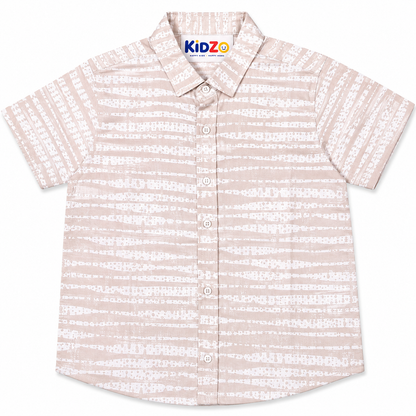 Boys Beige Abstract Stripe Short Sleeve Shirt – Cotton Button-Down