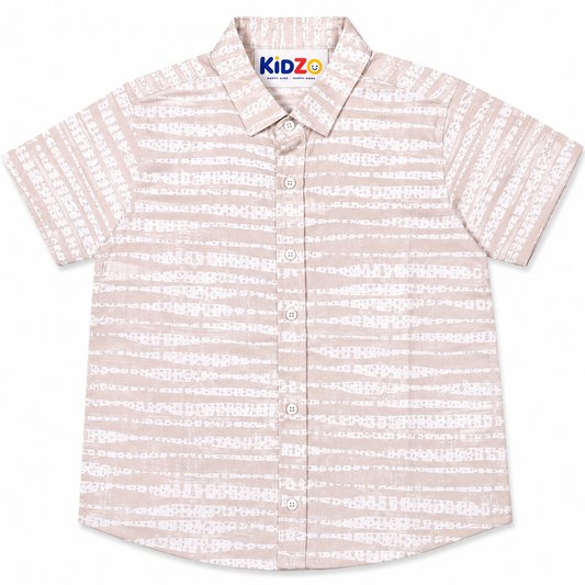 Boys Beige Abstract Stripe Short Sleeve Shirt – Cotton Button-Down