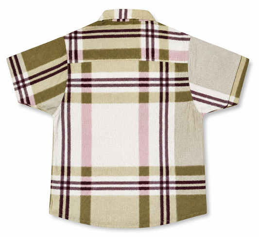 Boys Olive Green Checked Short Sleeve Shirt – Cotton Plaid Button-Down