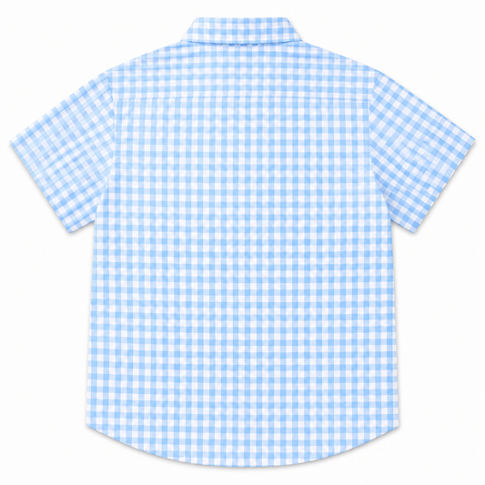 Boys Blue Gingham Short Sleeve Shirt – Summer Cotton Button-Down