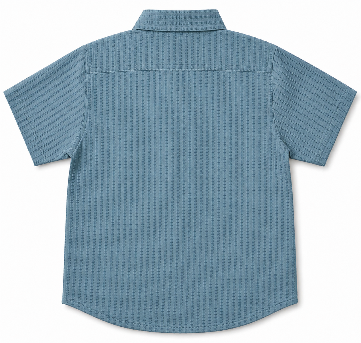 Boys Dusty Blue Textured Short Sleeve Shirt – Cotton Button-Down with Pocket
