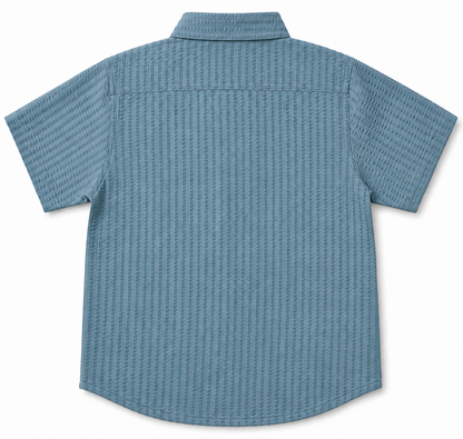 Boys Dusty Blue Textured Short Sleeve Shirt – Cotton Button-Down with Pocket