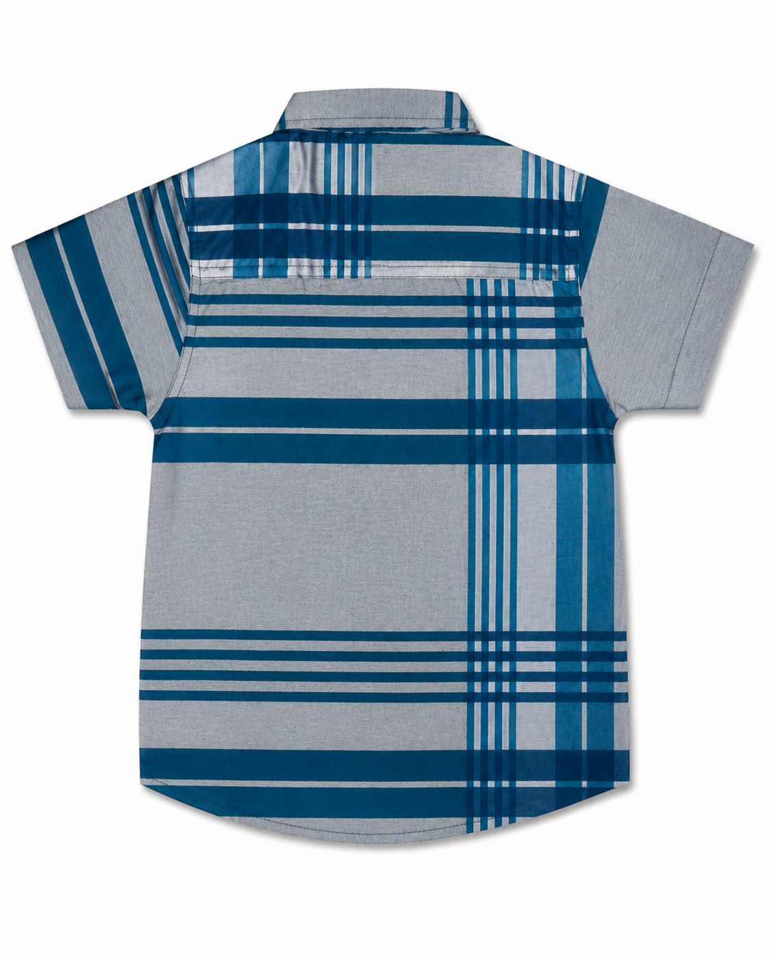 Boys Blue & Grey Checked Short Sleeve Shirt – Cotton Plaid Button-Down