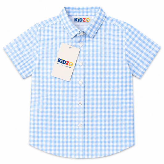 Boys Blue Gingham Short Sleeve Shirt – Summer Cotton Button-Down