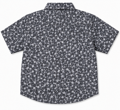 Boys Grey Floral Print Short Sleeve Shirt – Cotton Button-Down