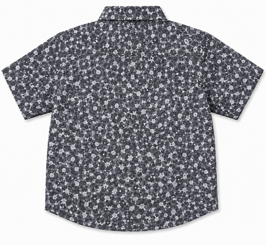 Boys Grey Floral Print Short Sleeve Shirt – Cotton Button-Down
